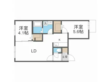 カオン山鼻(2LDK/5階)の間取り写真