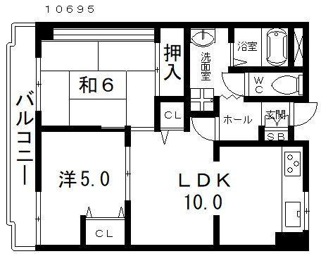 エルファミーレ富田林(2DK/3階)の間取り写真