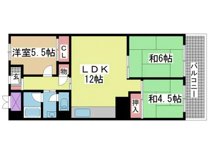 ユニハイツ朝霧(3LDK/3階)の間取り写真