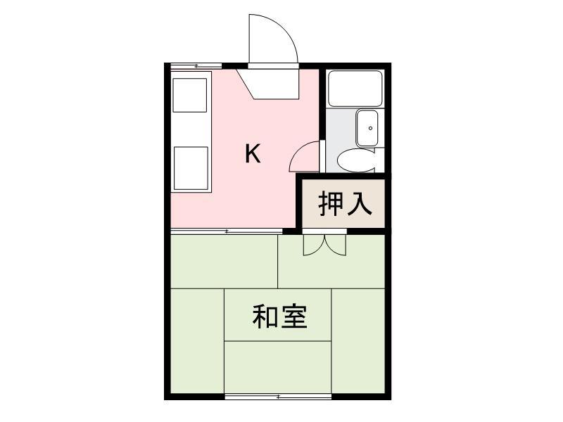 溝渕ハイツ(1K/1階)の間取り写真