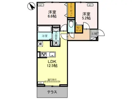 D-ROOM TORISIAS花垣203(2LDK/2階)の間取り写真
