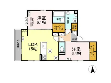 D-CRINUM 若葉町(2LDK/1階)の間取り写真
