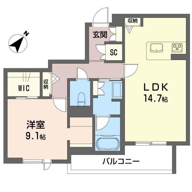 ウィズプラス浦和美園ウエストE棟(1LDK/2階)の間取り写真