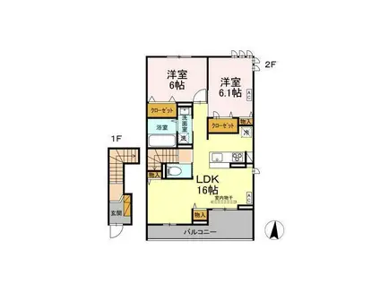 LAMER KOU(2LDK/2階)の間取り写真