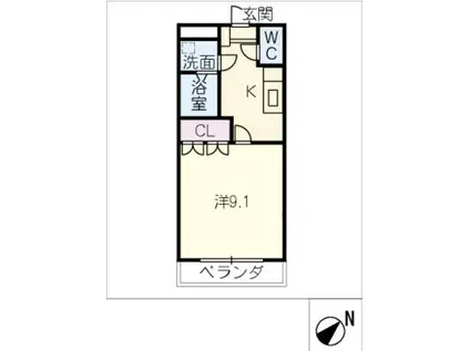 レジデンスB(1K/1階)の間取り写真
