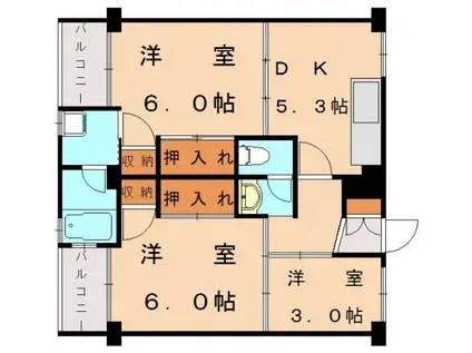 ビレッジハウス古賀(3DK/2階)の間取り写真
