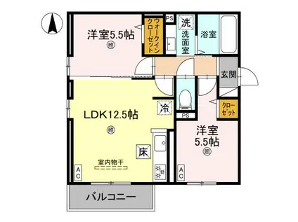 D ROOM東住吉南田辺4丁目(2LDK/3階)の間取り写真