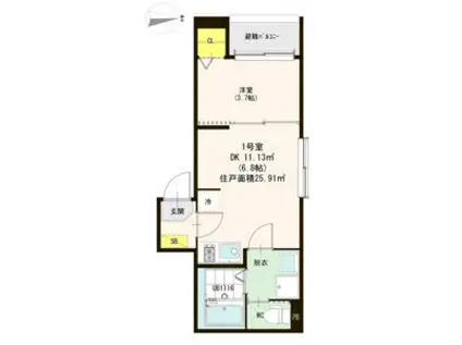 ボアソルテ(1DK/2階)の間取り写真