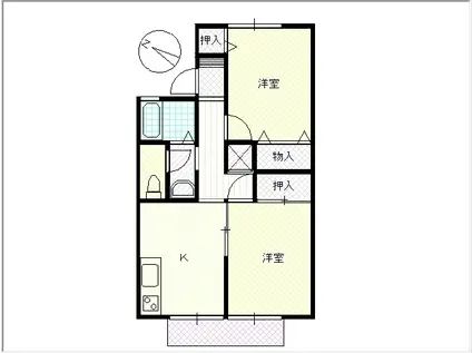 京都丹後鉄道宮福線 福知山市民病院口駅 徒歩7分 2階建 築30年(2K/2階)の間取り写真