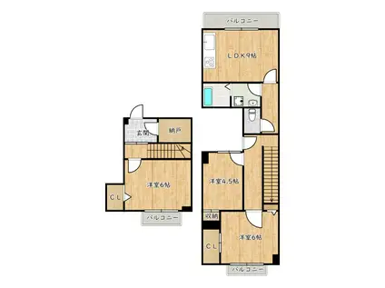 プレアール初芝(3LDK/2階)の間取り写真