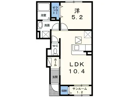 メゾンリバーサイド(1LDK/1階)の間取り写真