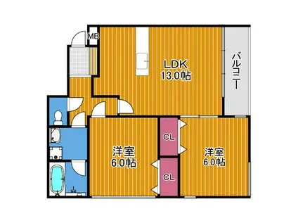 近鉄南大阪線 藤井寺駅 徒歩15分 3階建 築15年(2LDK/1階)の間取り写真