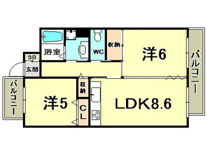 レ・ロウア(2DK/5階)の間取り写真