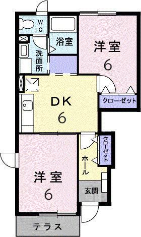マロニエII(2DK/1階)の間取り写真