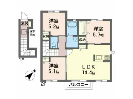 フォレストI(3LDK/2階)の間取り写真