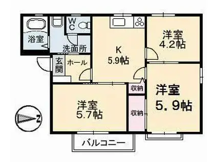 ピュアチェーレA棟(3K/2階)の間取り写真