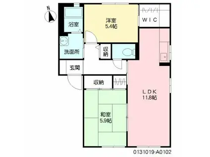 リフィージュ K (2LDK/1階)の間取り写真