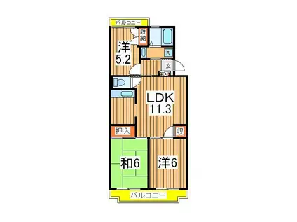 ジュネ向山二番館(3LDK/3階)の間取り写真