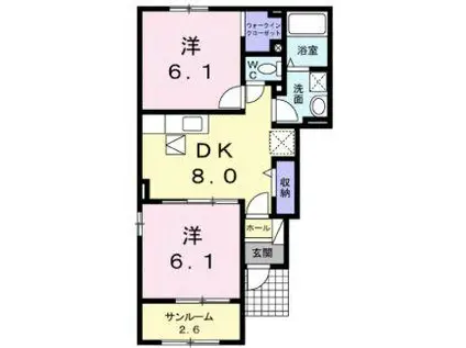 ラ グリシーヌ(2DK/1階)の間取り写真