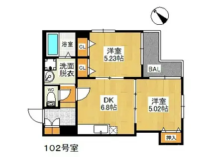 GRANDIC NONO 大橋南(2DK/1階)の間取り写真