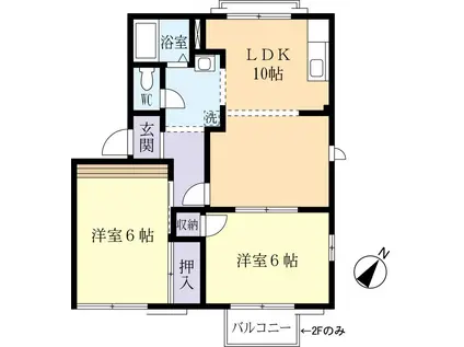 コーポ並木E(2LDK/2階)の間取り写真