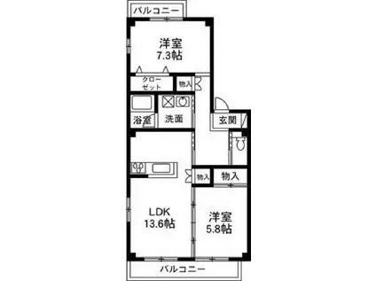 パークサイドミナミ(2LDK/2階)の間取り写真