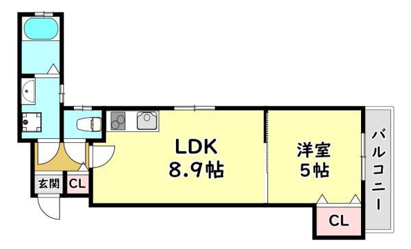 クリエオーレ上野口II(1LDK/1階)の間取り写真