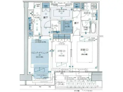 グラングリーン大阪 THE ノース RESIDENCE(2LDK/32階)の間取り写真