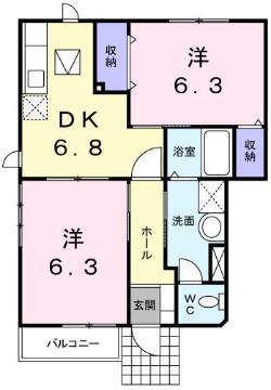 ガーデンハウスB(2DK/1階)の間取り写真