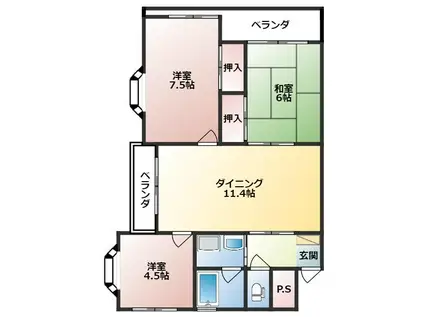 ソレール安東(3LDK/1階)の間取り写真