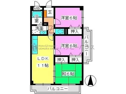 サンシャトーレFUJI(3LDK/6階)の間取り写真