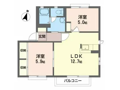 サンディアスB(2LDK/1階)の間取り写真