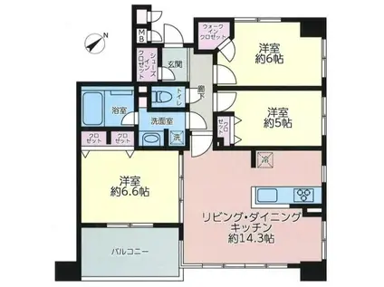 藤和シティホームズ相模原(3LDK/10階)の間取り写真