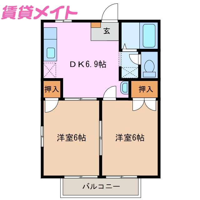 アーバンハイツB(2DK/1階)の間取り写真
