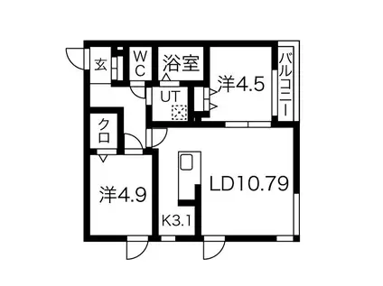 アルファスクエア円山2条(2LDK/2階)の間取り写真