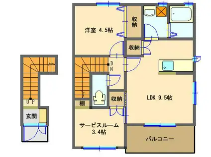 パルティールC(1SLDK/2階)の間取り写真