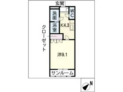 サン・フローラ 壱番館(1K/1階)の間取り写真