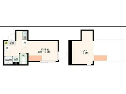 ハーモニーテラス多摩川二丁目(ワンルーム/2階)の間取り写真