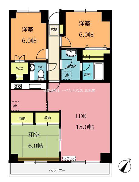 カルム北本1号棟(3LDK/1階)の間取り写真