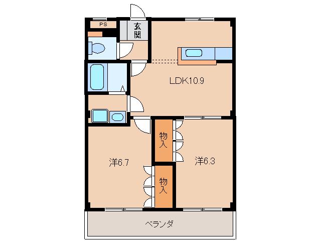 グー・ビラージュ(2LDK/2階)の間取り写真