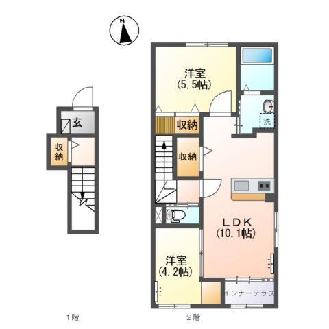 レコルト(2LDK/2階)の間取り写真