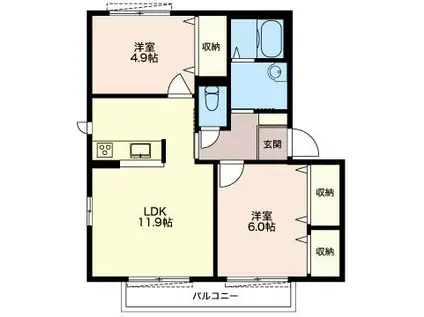 アルブル2番館(2LDK/1階)の間取り写真