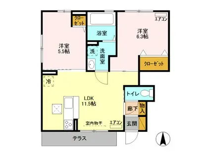 サンモールE 由良町(2LDK/1階)の間取り写真