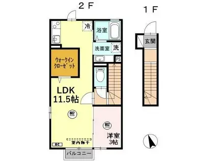 アプロード野神(1LDK/2階)の間取り写真