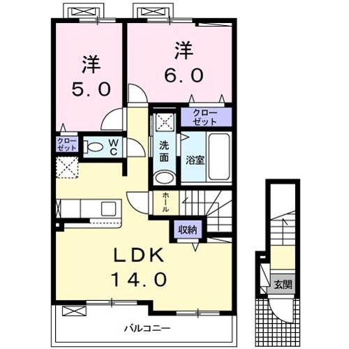 ヴェルデ III(2LDK/2階)の間取り写真