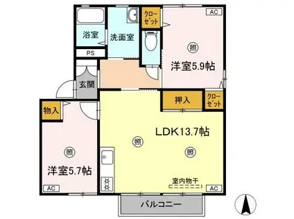 ラシェットエムザC棟(2LDK/1階)の間取り写真