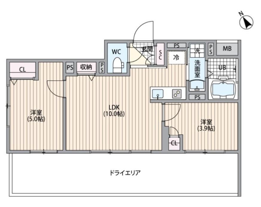 HJクラウンII(2LDK/3階)の間取り写真
