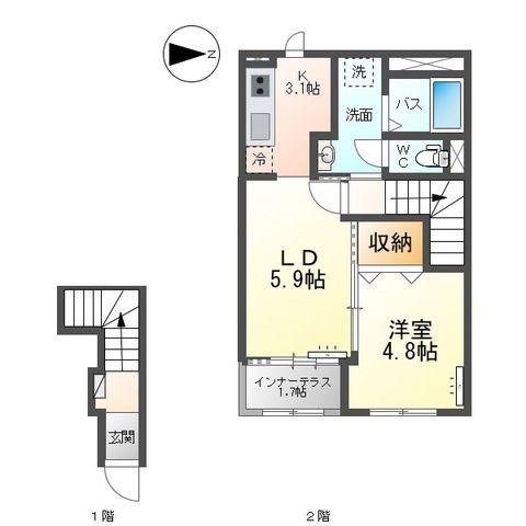 ヴァンベール伍番館(1LDK/2階)の間取り写真