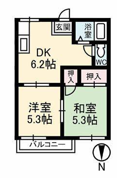 ハイツファミール(2DK/2階)の間取り写真
