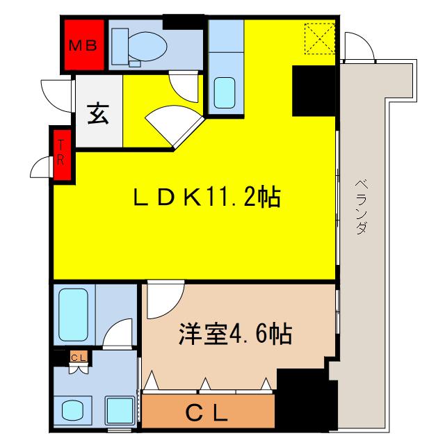 ジーニス大阪ウエスト棟(1LDK/26階)の間取り写真